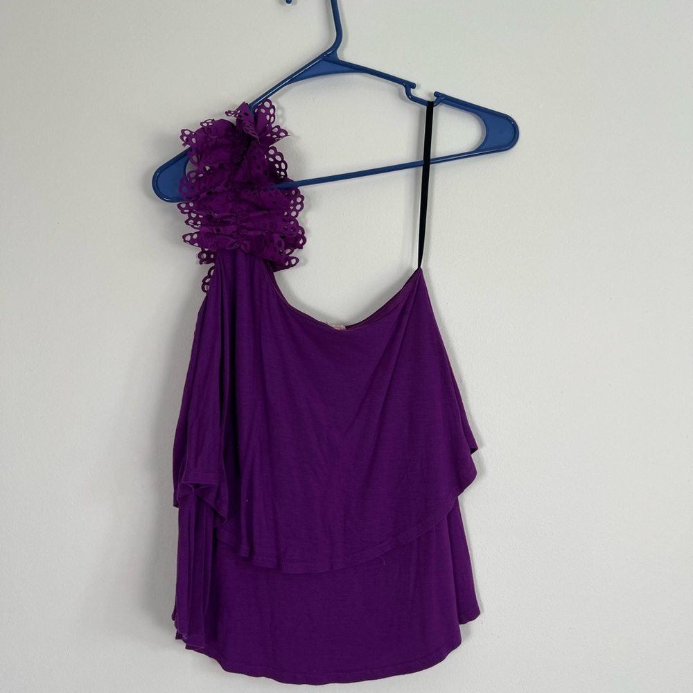 Gianni Bini Purple Asymmetrical Ruffled Blouse